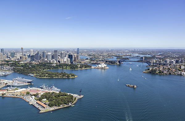 Scenic aerial view over Sydney Harbour, Sydney.
