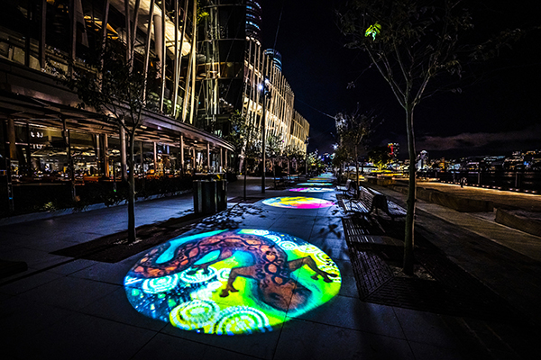 'The Gallery' light projection in Barangaroo during Vivid Sydney 2022.