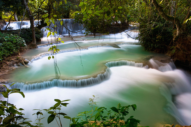 Things to do in Laos with kids: Kuang Si Falls tiered waterfall