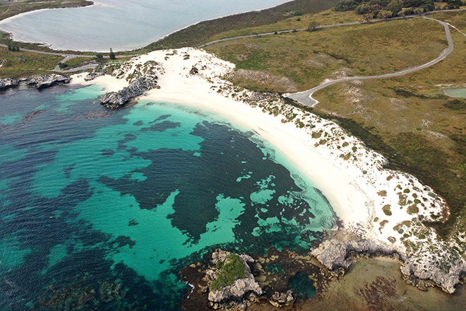 Aerial shot of Rottnest Island beach