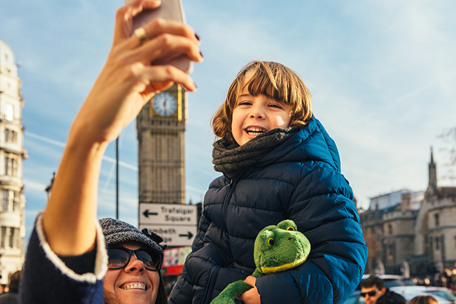 children in front of big ben