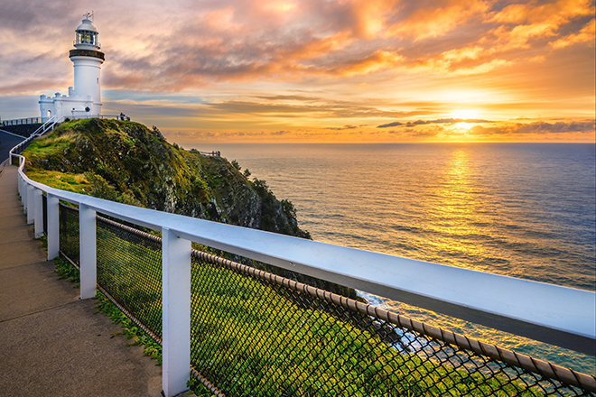 Byron Bay lighthouse at sunset 