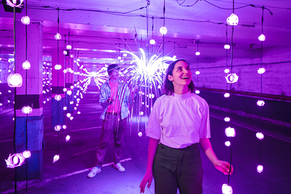 The 'Dark Spectrum' installation in Wynard Tunnels, Wynard Park during Vivid 2023. 