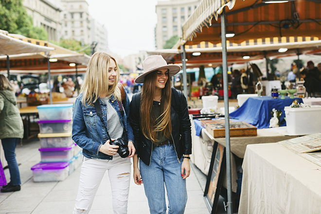 Girl friends shopping on a Microcation 