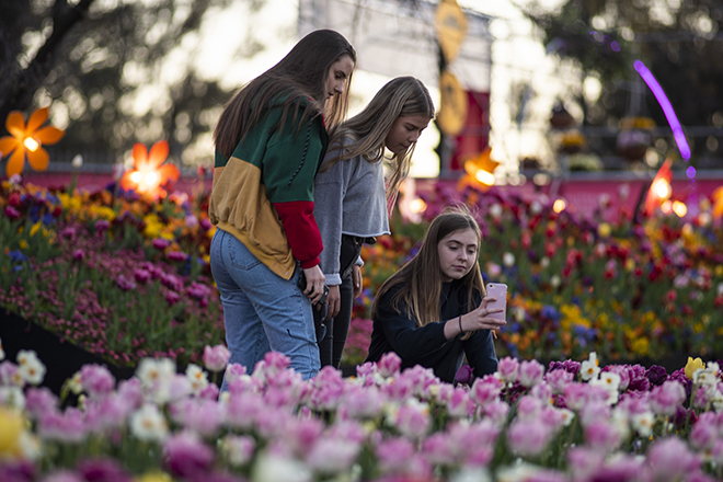 Girls taking photos at Floriade