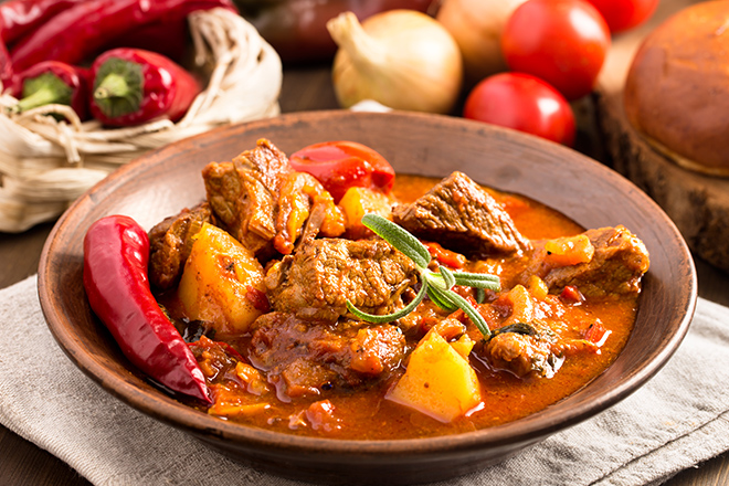 Hungarian goulash in plate