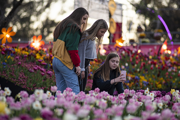 Girls taking photos at Floriade