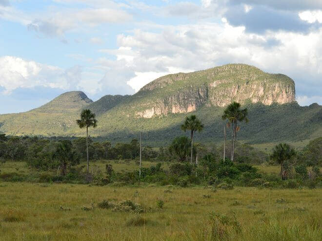 Parque Nacional Chapada dos Veadeiros com sua vegetação e seus morros