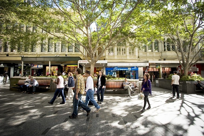 People walking through Brisabne Mall in Winter