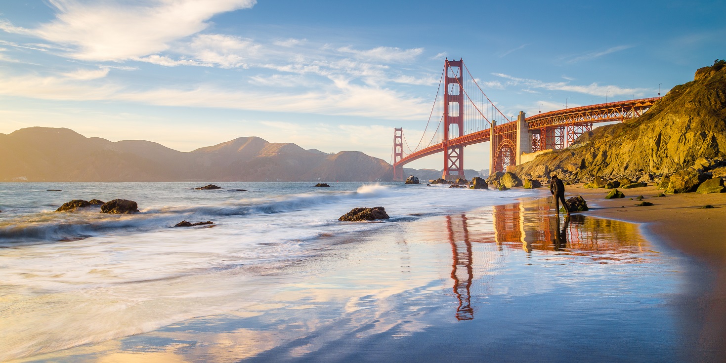 Vista panorâmica da ponte Golden Gate em São Francisco, Califórnia, EUA.