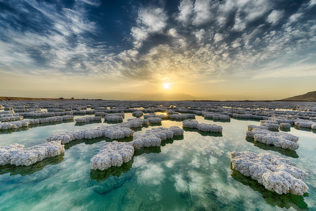 Salt crystals on surface of Dead Sea