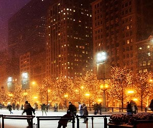 Skating on a wintry ice rink in Chicago                                    