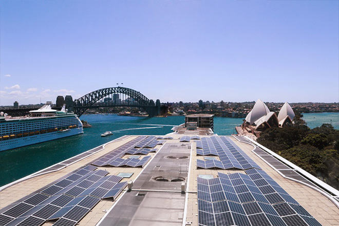 Solar panels on the Pullman Quay Grand roof