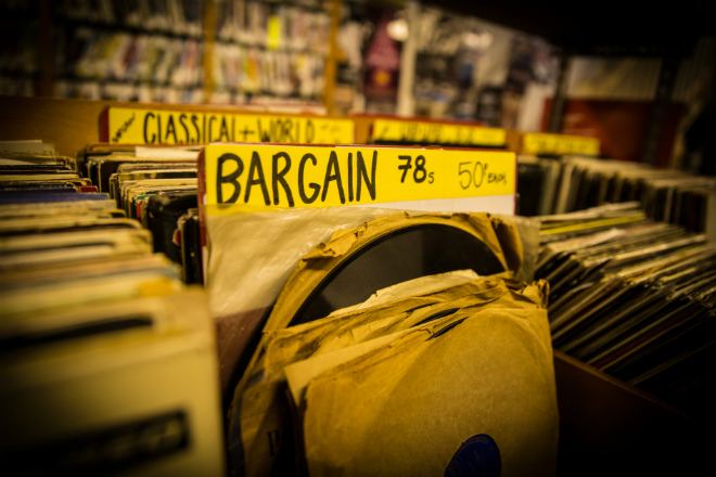 Second hand vinyl records in a store
