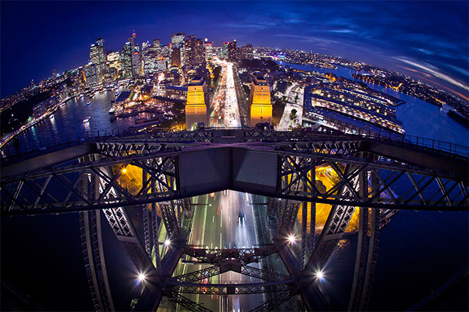 Vue nuit de sydney harbour bridge