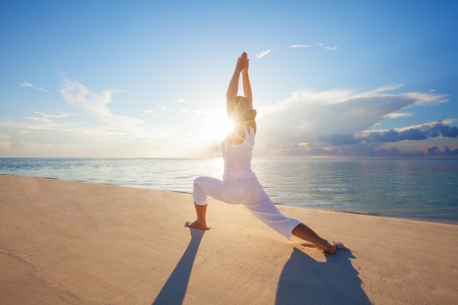 yoga by the waves in Maldives